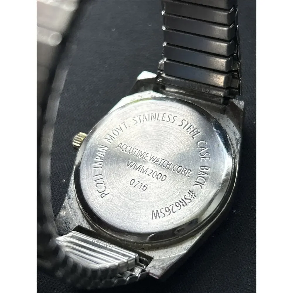 Two Tone Easy Read Military Time Stretch Band Quartz Watch